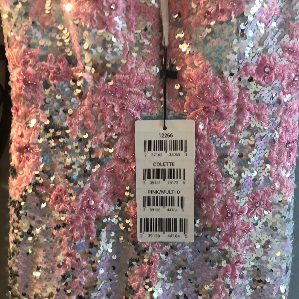 Size 0 Colette gown .  Pink and silver !  Not worn !  Tags attached